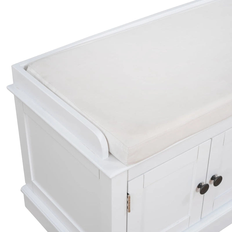 Banc de rangement avec 4 portes, étagères réglables et coussin amovible, entrée