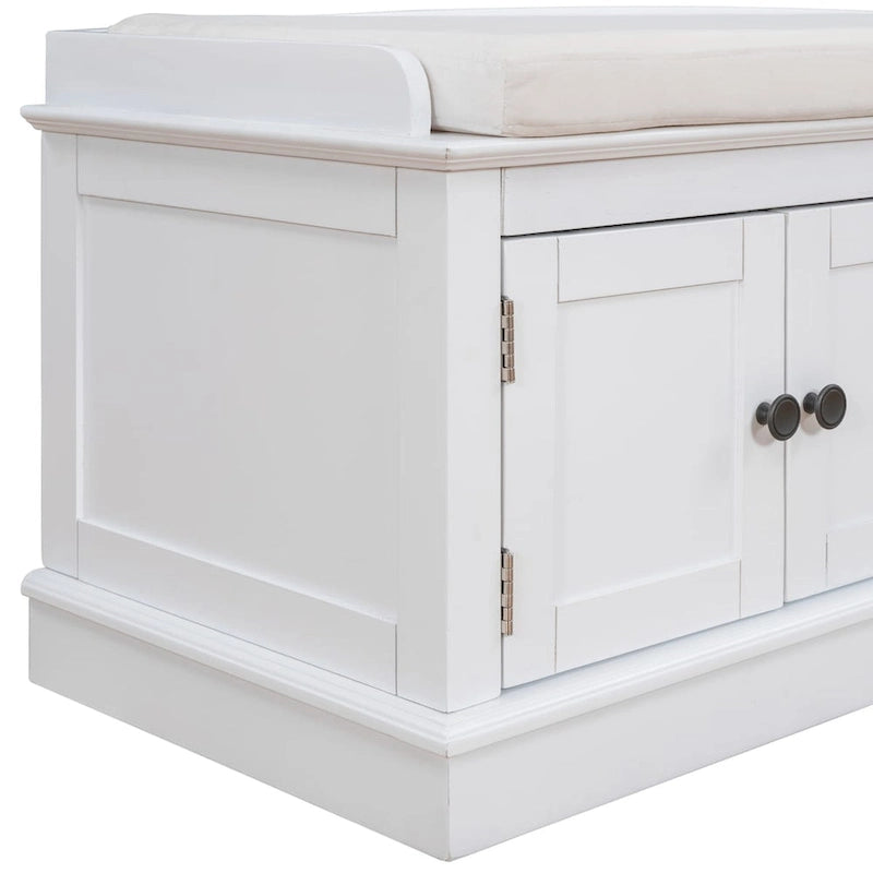 Banc de rangement avec 4 portes, étagères réglables et coussin amovible, entrée