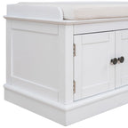 Banc de rangement avec 4 portes, étagères réglables et coussin amovible, entrée