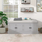 Banc de rangement avec 4 portes, étagères réglables et coussin amovible, entrée