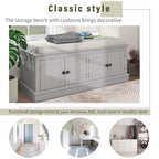 Banc de rangement avec 4 portes, étagères réglables et coussin amovible, entrée