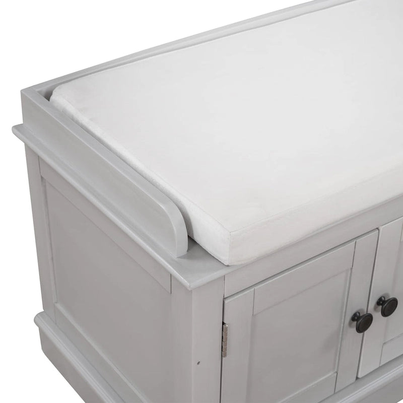 Banc de rangement avec 4 portes, étagères réglables et coussin amovible, entrée