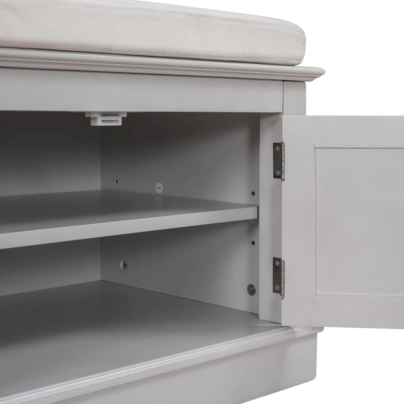 Banc de rangement avec 4 portes, étagères réglables et coussin amovible, entrée