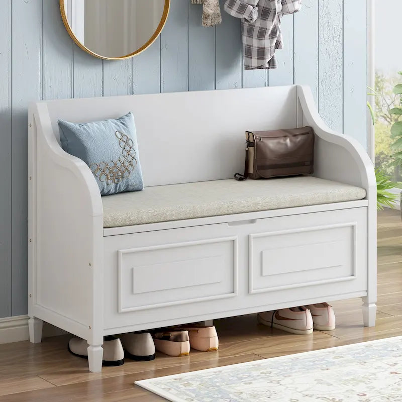Banc de rangement rustique à dossier haut avec rangement dissimulé, 42L x 18W x 29.5H, 250 lb