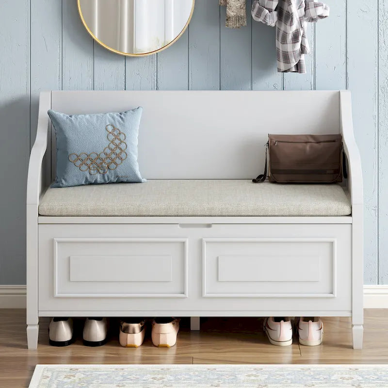 Banc de rangement rustique à dossier haut avec rangement dissimulé, 42L x 18W x 29.5H, 250 lb