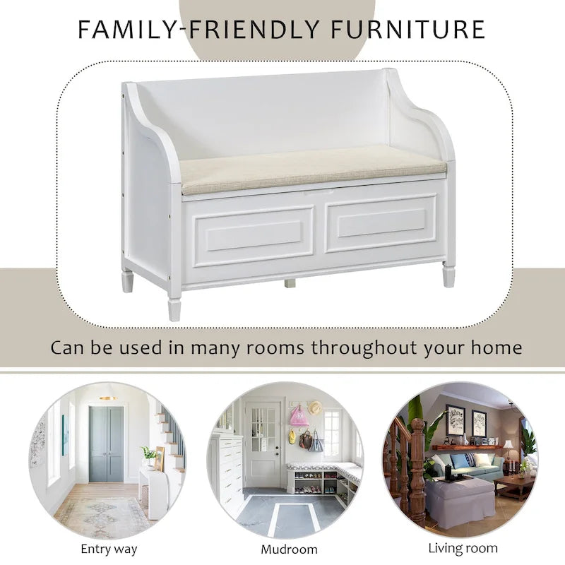Banc de rangement rustique à dossier haut avec rangement dissimulé, 42L x 18W x 29.5H, 250 lb
