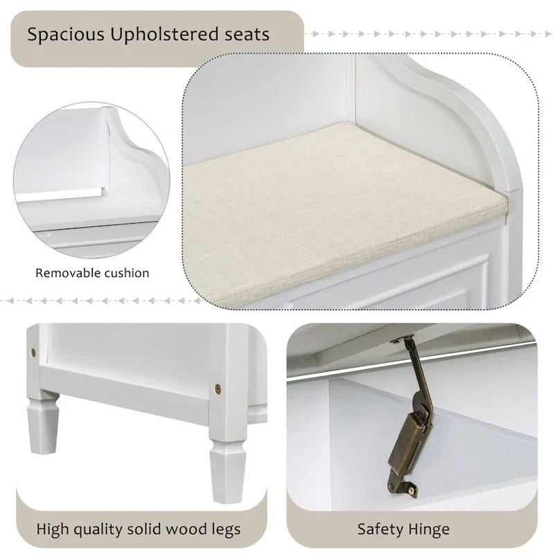 Banc de rangement rustique à dossier haut avec rangement dissimulé, 42L x 18W x 29.5H, 250 lb