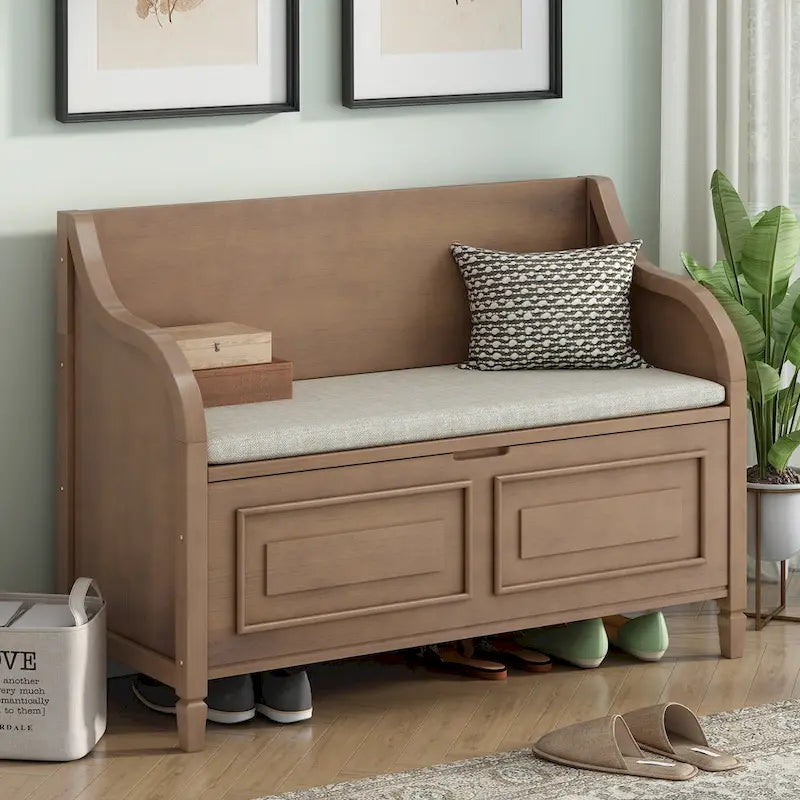 Banc de rangement rustique à dossier haut avec rangement dissimulé, 42L x 18W x 29.5H, 250 lb