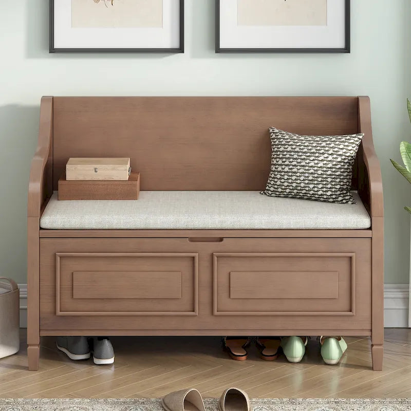 Banc de rangement rustique à dossier haut avec rangement dissimulé, 42L x 18W x 29.5H, 250 lb