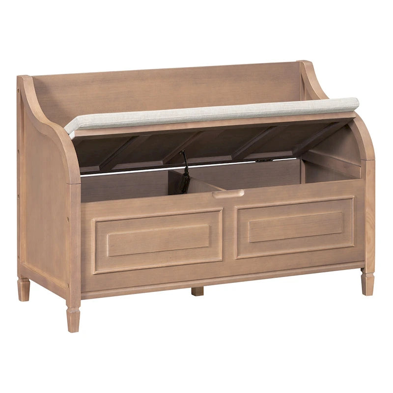 Banc de rangement rustique à dossier haut avec rangement dissimulé, 42L x 18W x 29.5H, 250 lb