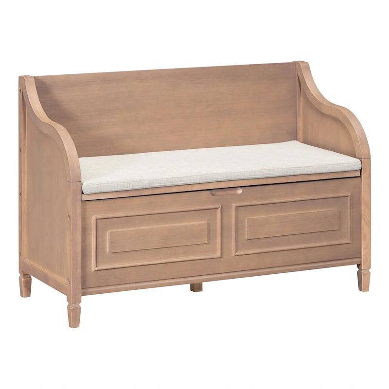 Banc de rangement rustique à dossier haut avec rangement dissimulé, 42L x 18W x 29.5H, 250 lb