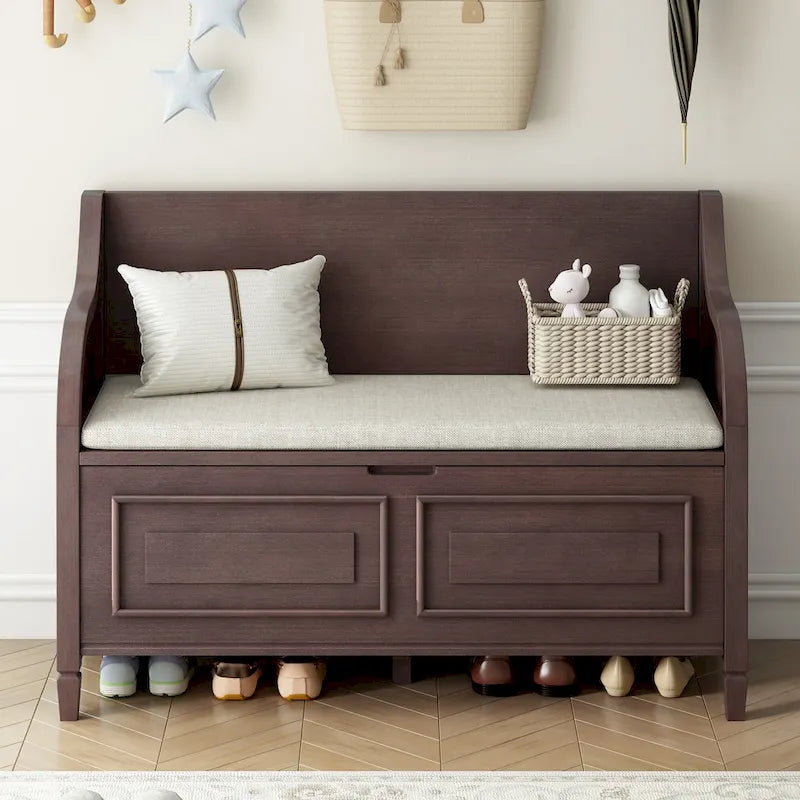 Banc de rangement rustique à dossier haut avec rangement dissimulé, 42L x 18W x 29.5H, 250 lb