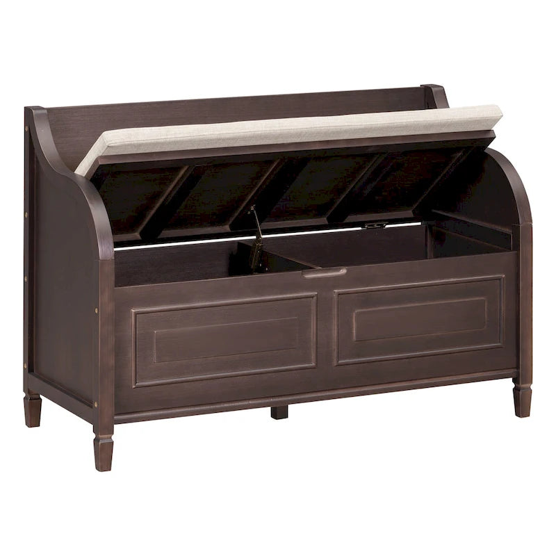 Banc de rangement rustique à dossier haut avec rangement dissimulé, 42L x 18W x 29.5H, 250 lb