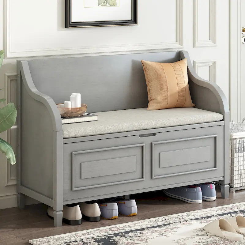 Banc de rangement rustique à dossier haut avec rangement dissimulé, 42L x 18W x 29.5H, 250 lb