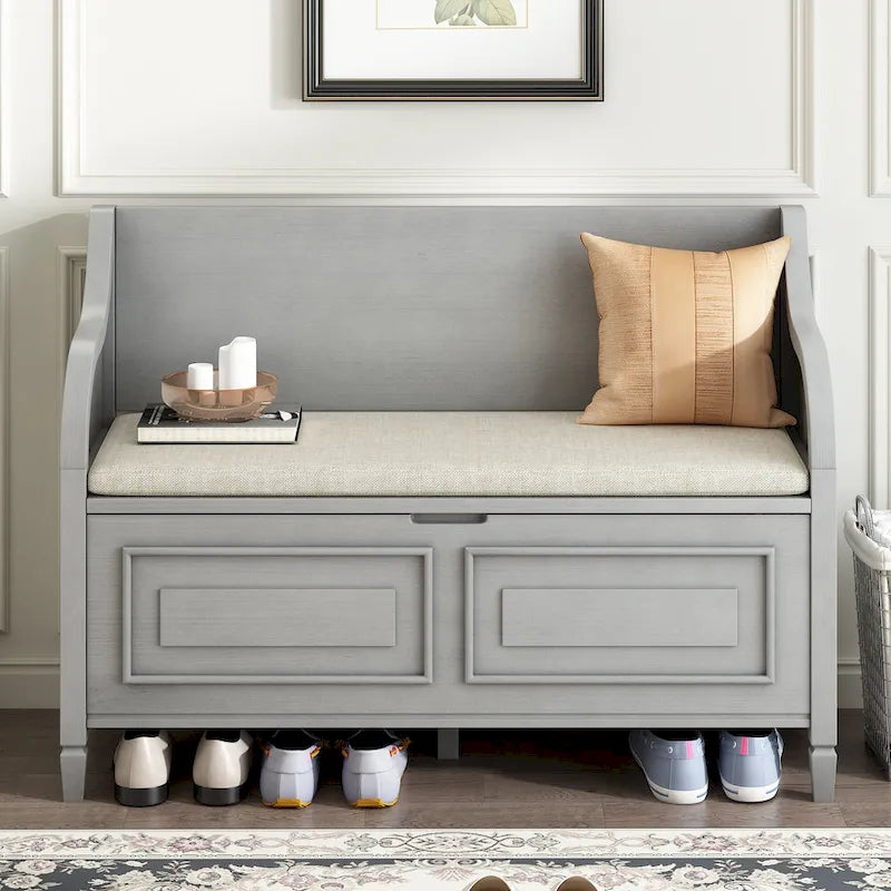 Banc de rangement rustique à dossier haut avec rangement dissimulé, 42L x 18W x 29.5H, 250 lb