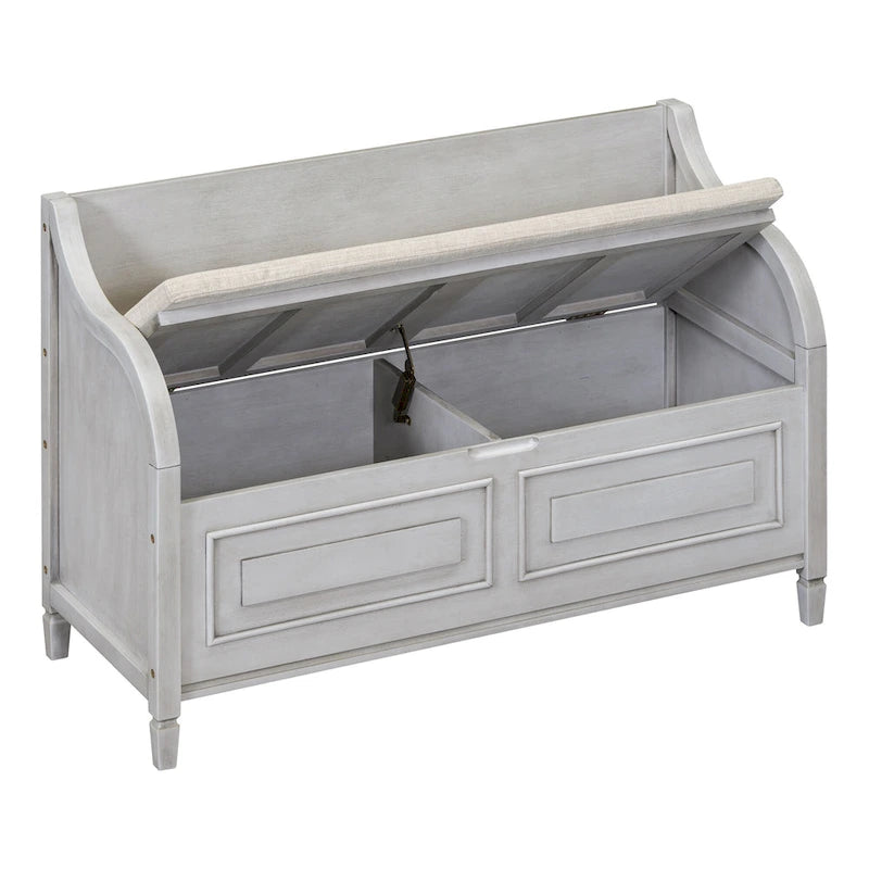 Banc de rangement rustique à dossier haut avec rangement dissimulé, 42L x 18W x 29.5H, 250 lb