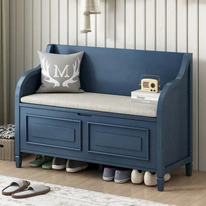 Banc de rangement rustique à dossier haut avec rangement dissimulé, 42L x 18W x 29.5H, 250 lb