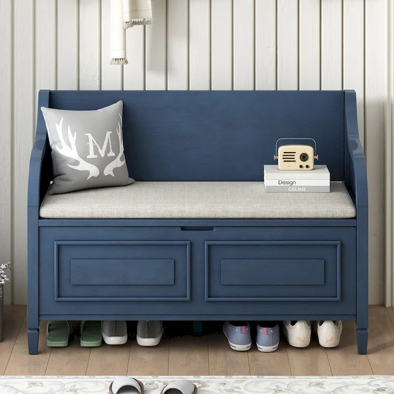 Banc de rangement rustique à dossier haut avec rangement dissimulé, 42L x 18W x 29.5H, 250 lb
