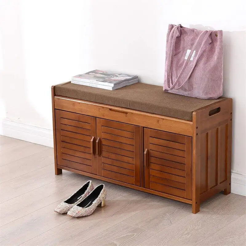 Meuble à chaussures en bambou avec coussin et rangement dissimulé, 38,5L x 14,2P x 20,8H