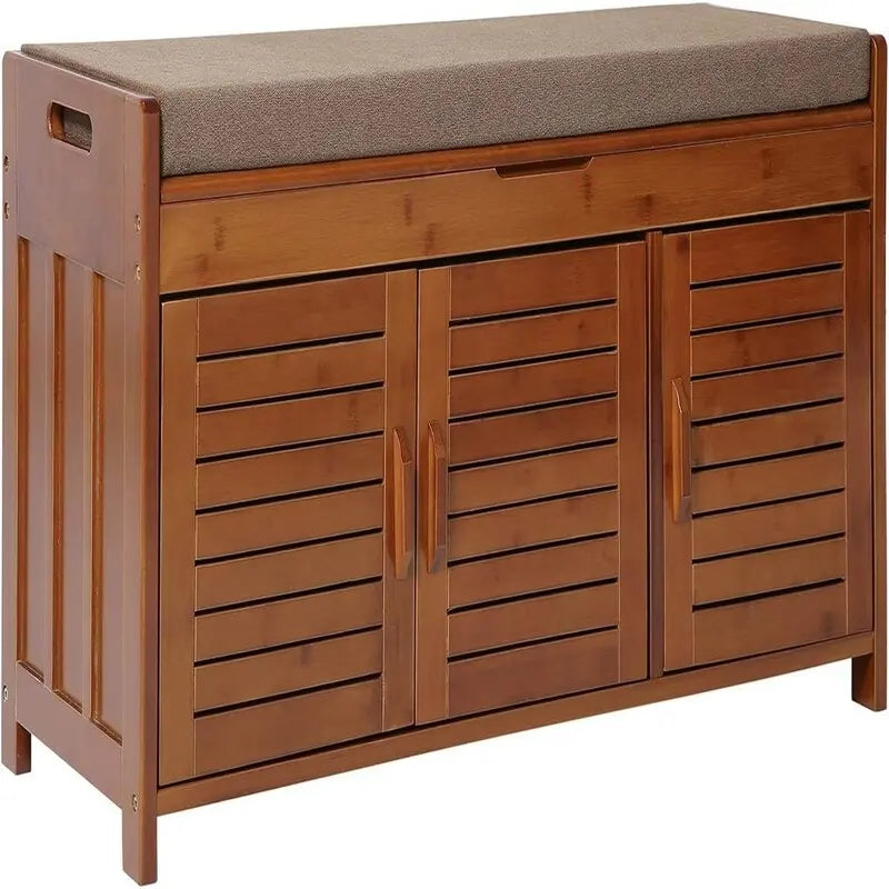 Meuble à chaussures en bambou avec coussin et rangement dissimulé, 38,5L x 14,2P x 20,8H