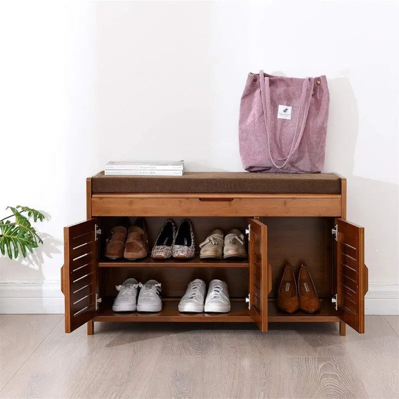 Meuble à chaussures en bambou avec coussin et rangement dissimulé, 38,5L x 14,2P x 20,8H