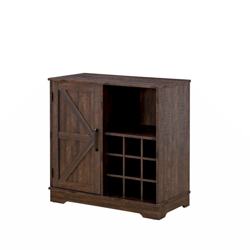 Meuble de bar à café de ferme avec casier à vin, porte de grange, tiroir et buffet