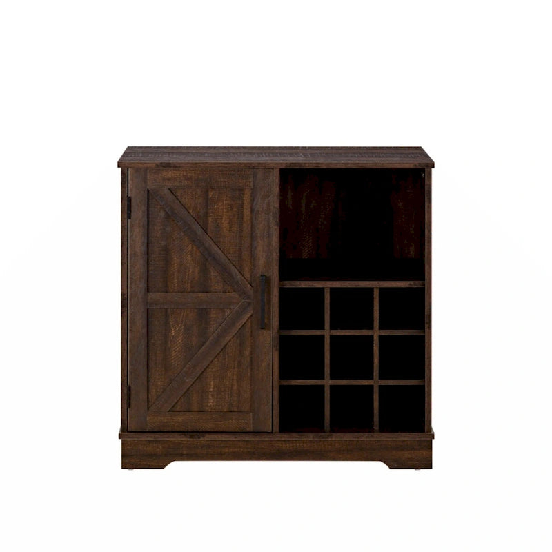 Meuble de bar à café de ferme avec casier à vin, porte de grange, tiroir et buffet