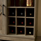 Meuble de bar à café de ferme avec casier à vin, porte de grange, tiroir et buffet