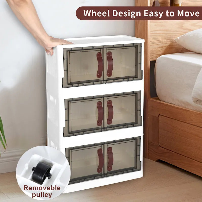 Meuble de rangement empilable en plastique avec couvercles, roues et ouverture latérale, 113,5 L