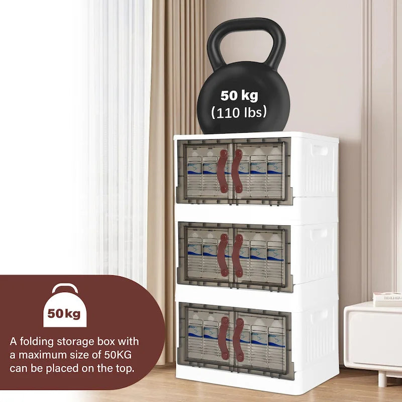 Meuble de rangement empilable en plastique avec couvercles, roues et ouverture latérale, 113,5 L