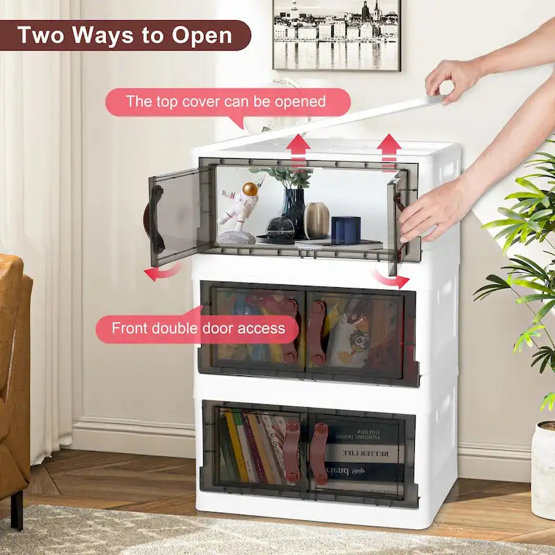 Meuble de rangement empilable en plastique avec couvercles, roues et ouverture latérale, 113,5 L