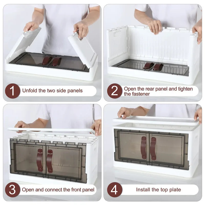 Meuble de rangement empilable en plastique avec couvercles, roues et ouverture latérale, 113,5 L