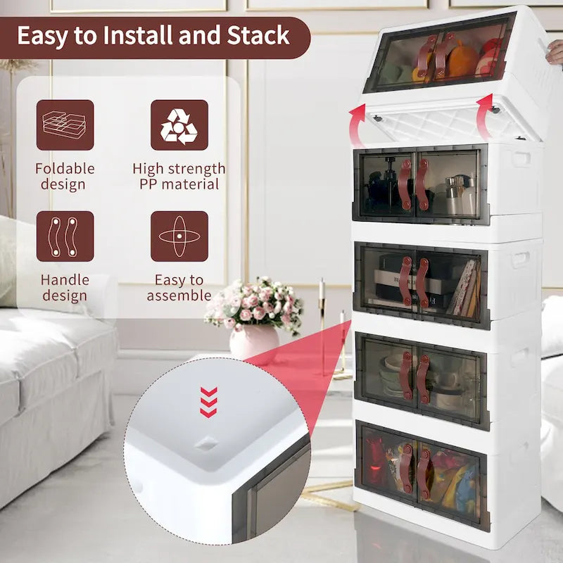 Meuble de rangement empilable en plastique avec couvercles, roues et ouverture latérale, 113,5 L