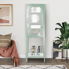 Meuble de rangement avec porte en verre trempé et 3 étagères réglables, design cannelé vintage