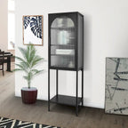 Meuble de rangement avec porte en verre trempé et 3 étagères réglables, design cannelé vintage