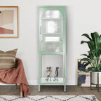 Meuble de rangement avec porte en verre trempé et 3 étagères réglables, design cannelé vintage