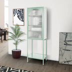 Meuble de rangement avec porte en verre trempé et 3 étagères réglables, design cannelé vintage