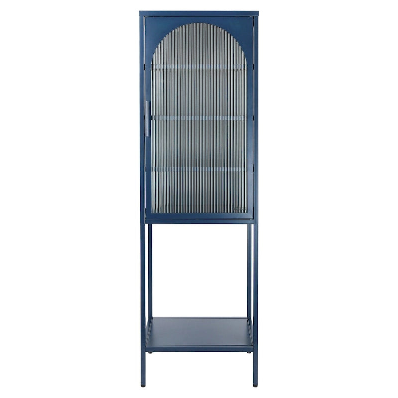 Meuble de rangement avec porte en verre trempé et 3 étagères réglables, design cannelé vintage