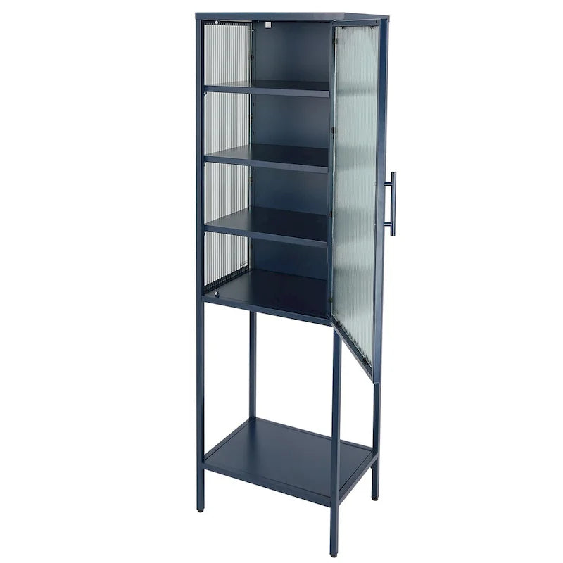 Meuble de rangement avec porte en verre trempé et 3 étagères réglables, design cannelé vintage