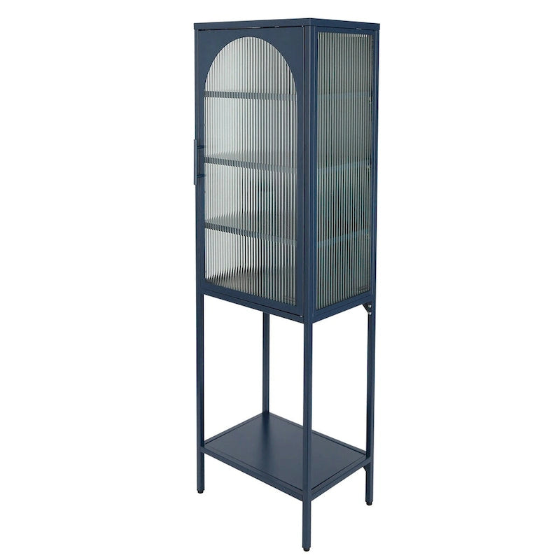 Meuble de rangement avec porte en verre trempé et 3 étagères réglables, design cannelé vintage