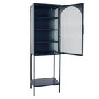 Meuble de rangement avec porte en verre trempé et 3 étagères réglables, design cannelé vintage