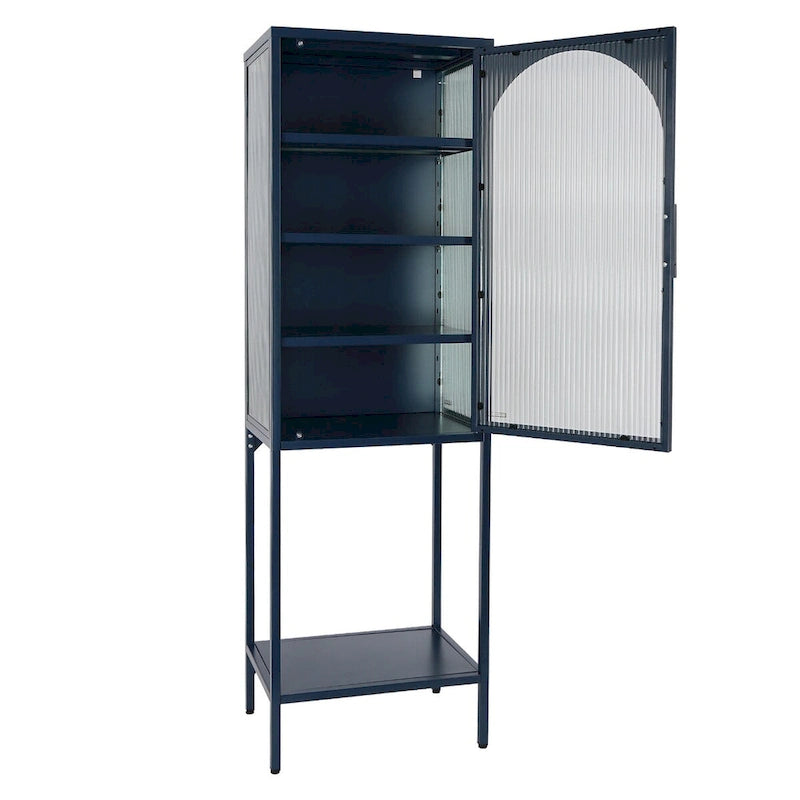 Meuble de rangement avec porte en verre trempé et 3 étagères réglables, design cannelé vintage