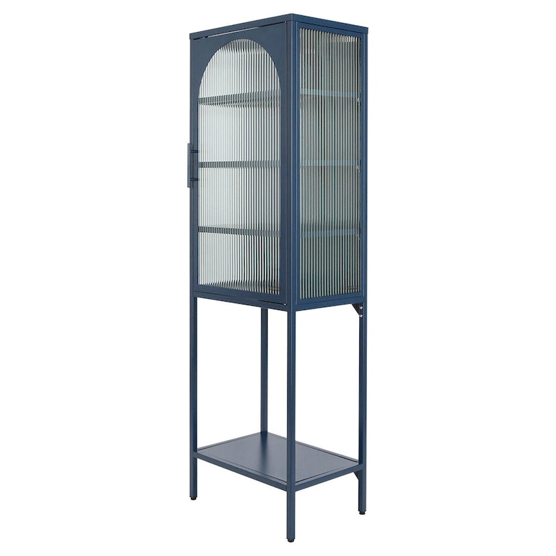 Meuble de rangement avec porte en verre trempé et 3 étagères réglables, design cannelé vintage