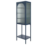 Meuble de rangement avec porte en verre trempé et 3 étagères réglables, design cannelé vintage