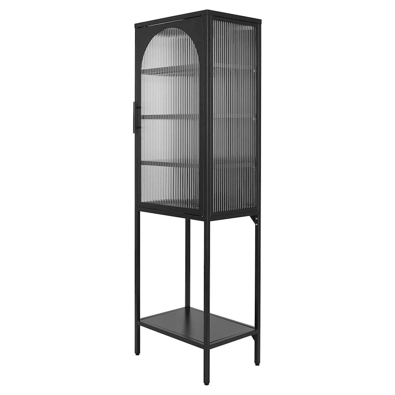 Meuble de rangement avec porte en verre trempé et 3 étagères réglables, design cannelé vintage