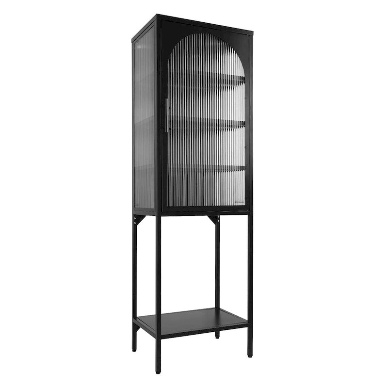 Meuble de rangement avec porte en verre trempé et 3 étagères réglables, design cannelé vintage