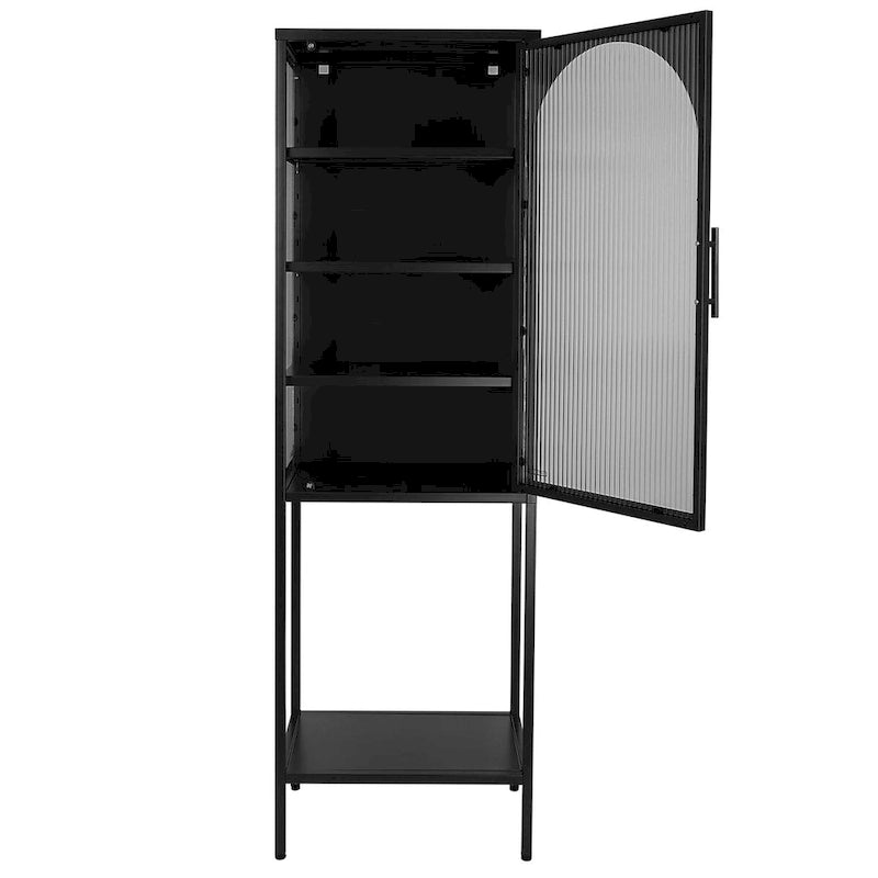 Meuble de rangement avec porte en verre trempé et 3 étagères réglables, design cannelé vintage