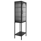 Meuble de rangement avec porte en verre trempé et 3 étagères réglables, design cannelé vintage