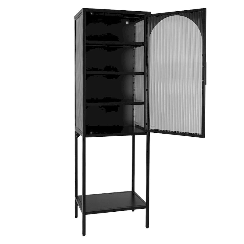 Meuble de rangement avec porte en verre trempé et 3 étagères réglables, design cannelé vintage