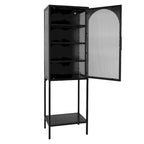 Meuble de rangement avec porte en verre trempé et 3 étagères réglables, design cannelé vintage